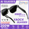 2026 AI Smart Glasses for Men Women 200W HD Camera 1080P Video AI Voice Assistant Translation Music Playback LED Flashlight