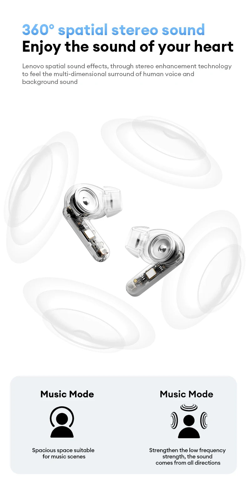 New Lenovo LE209 Wireless Bluetooth Earphone ANC Noise Reduction HiFi Music Bluetooth Headphone 30H Battery Life Gaming Headset